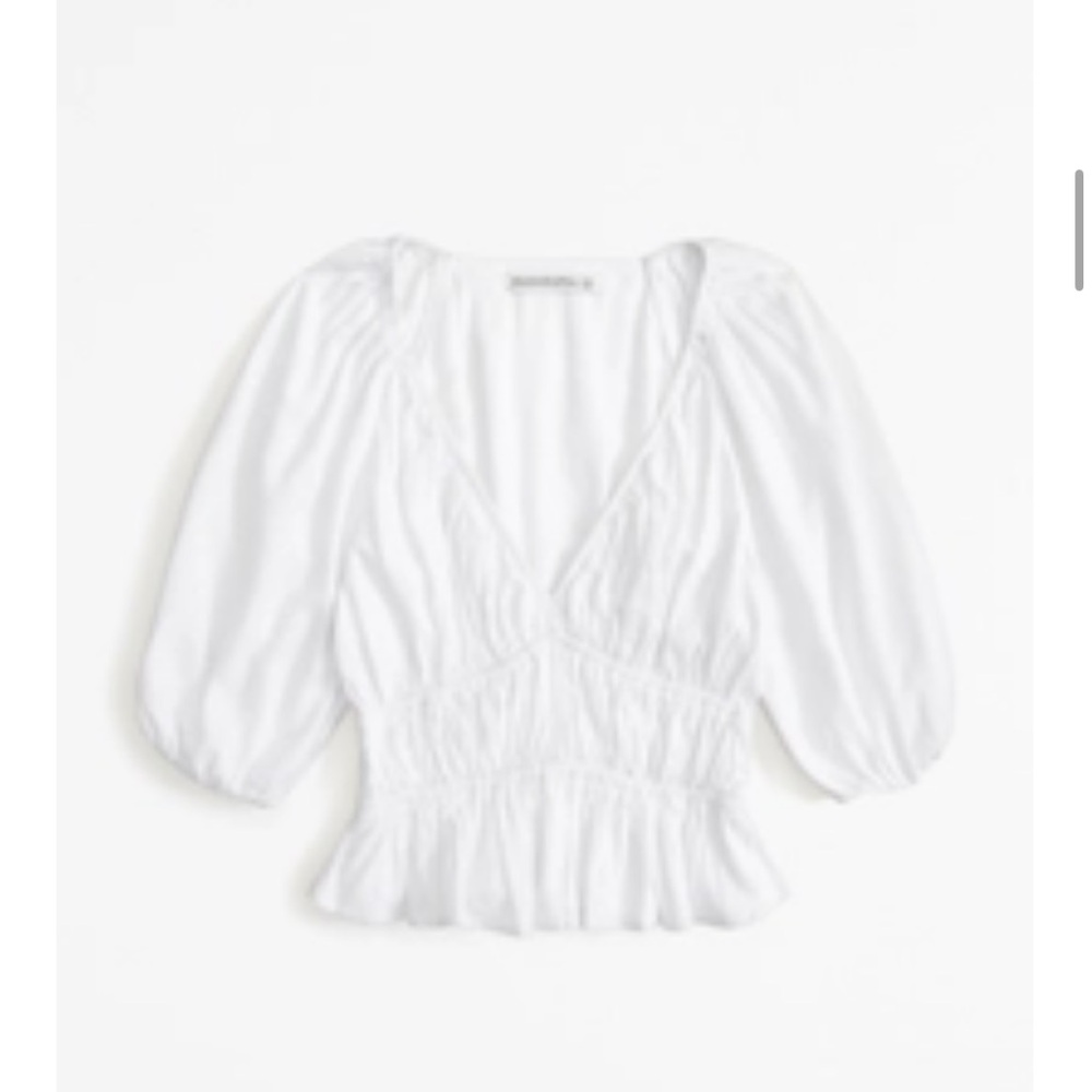 White Short Puff Sleeve Linen Babydoll Top